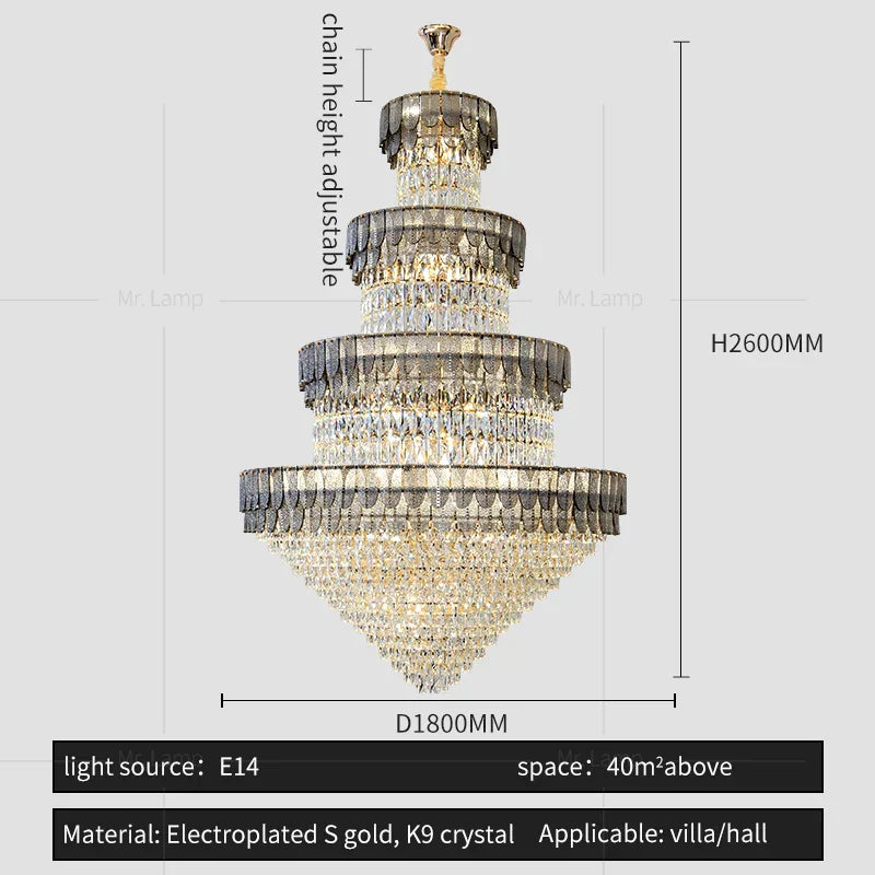 European Duplex Villa Crystal Chandelier Loft LED Light