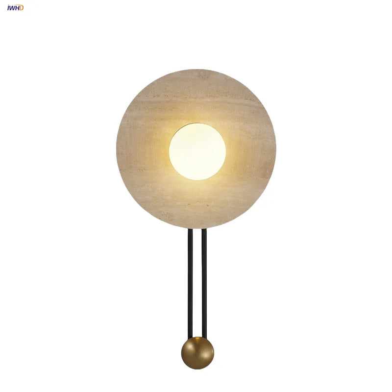 Yellow Travertine LED Wall Lamp, Modern Glass Ball Bathroom Mirror Light