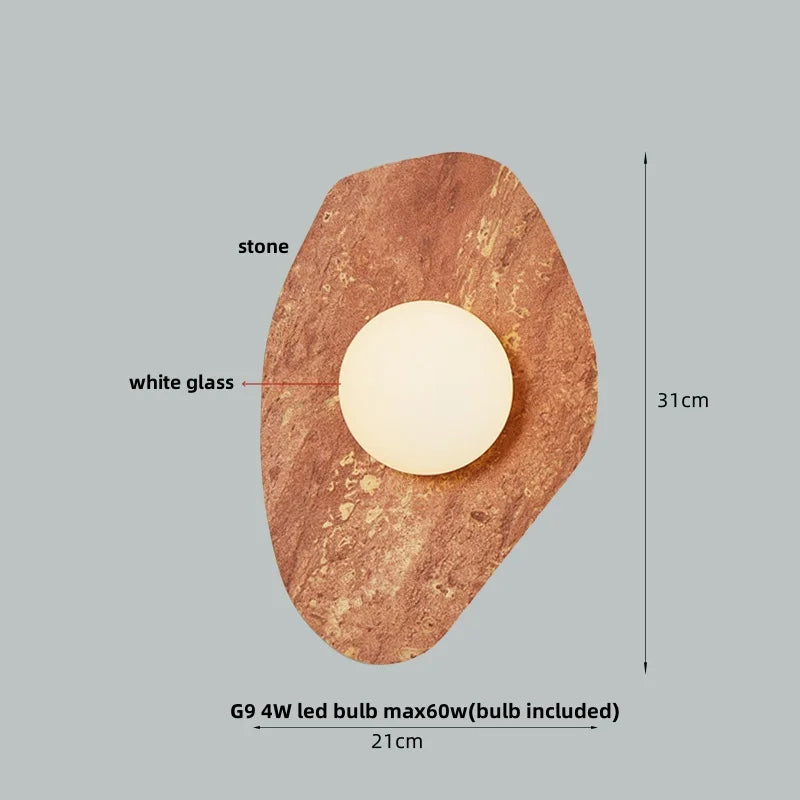 Wabi Sabi LED Wall Light Fixture Stone White Glass Bedside Lamp