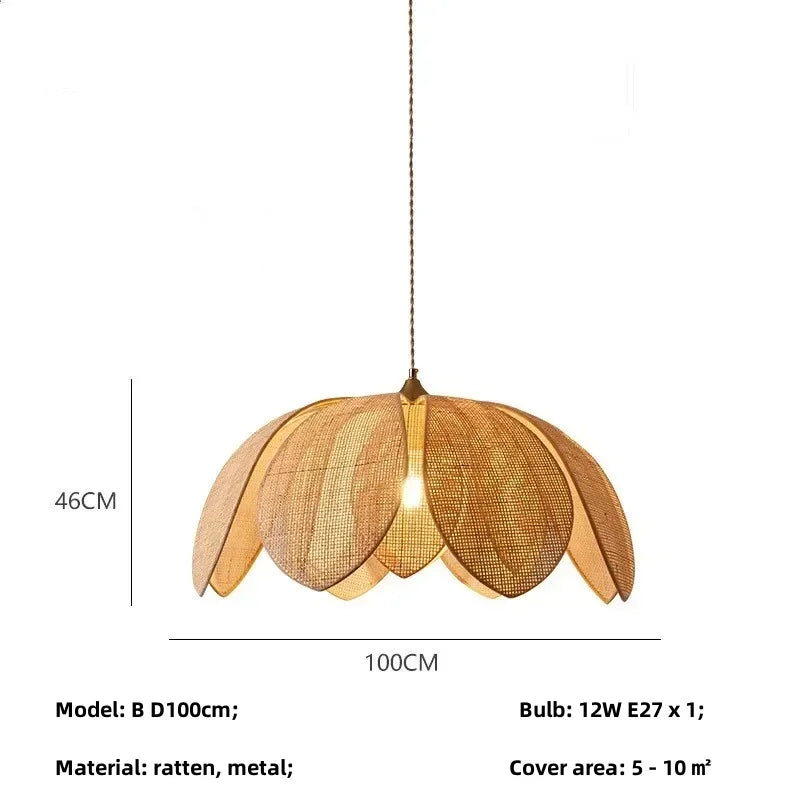 Wabi Sabi Rattan Pendant Lights for Dining Room - Petal Design LED Droplight