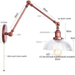 Swing Arm LED Wall Lights Pull Chain Switch Glass Ball Industrial Home Decor