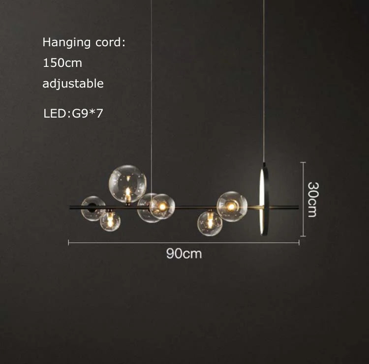 Black Postmodern Bubble Glass Chandelier with Multi Clear Balls