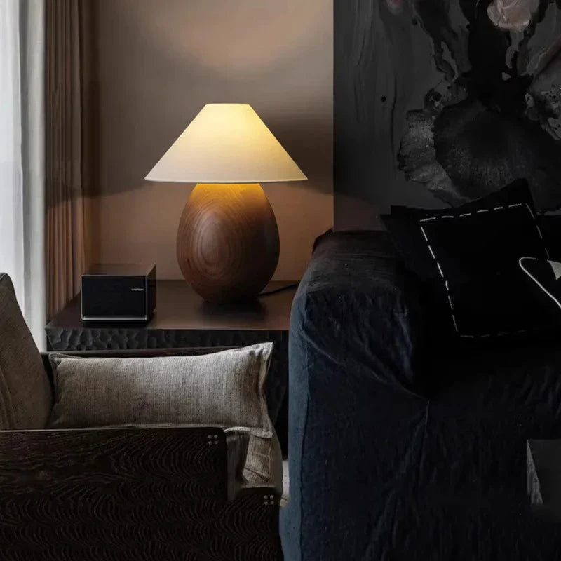 Wooden Mushroom Desk Lamp Black Engraved Table Light for Office Décor