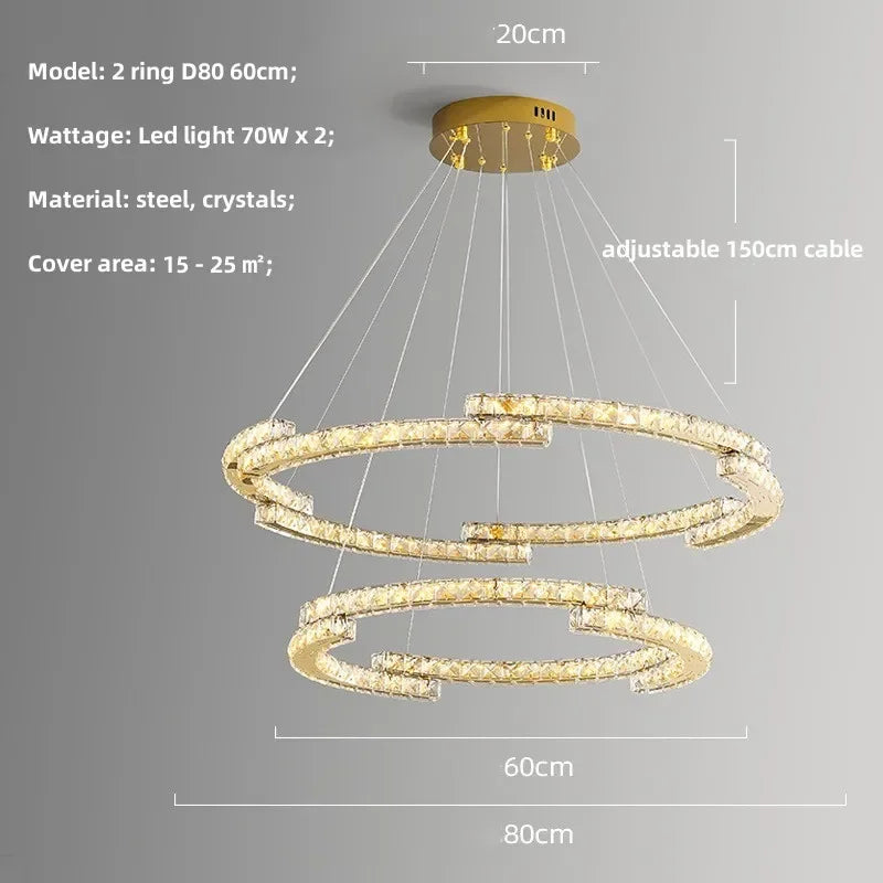 Oval Steel LED Pendant Lights with K9 Crystals