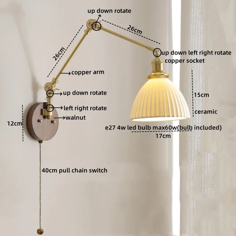 LED Wall Light Walnut Copper Modern Style Hallway Bedroom Living Room