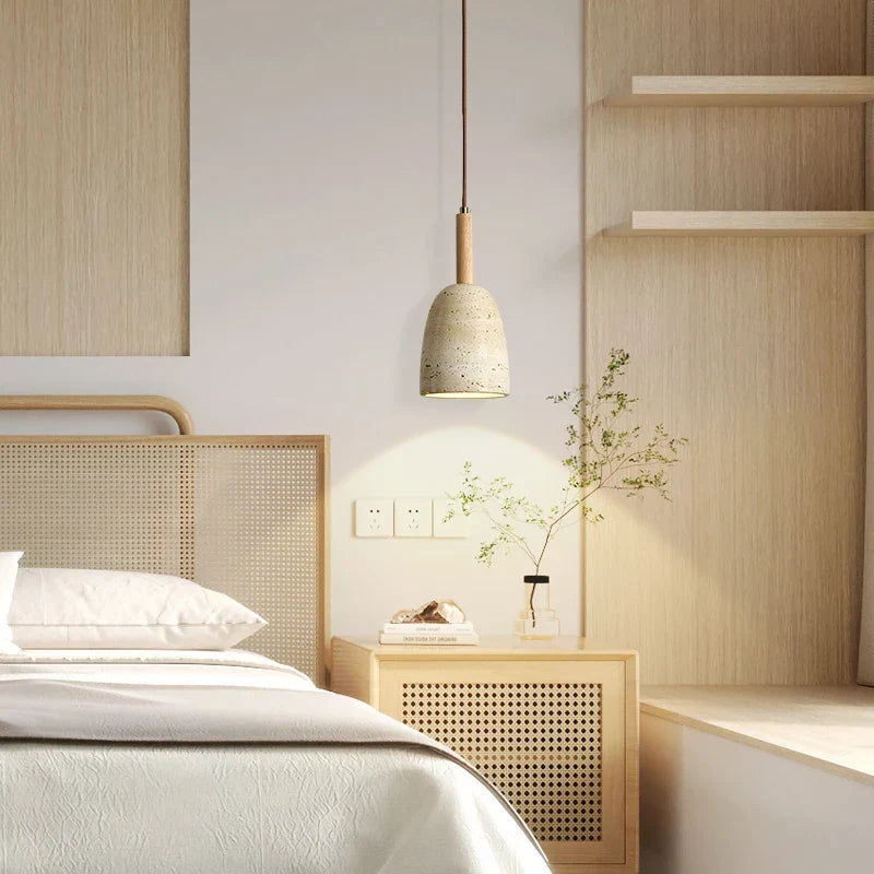 Travertine LED Hanging Lamp for Bedroom Living Room Bar | Japanese Wabi Sabi Pendant Lighting