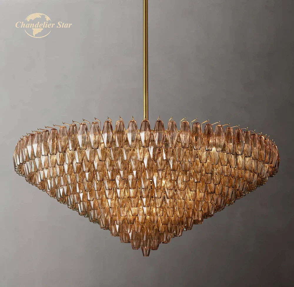 Smoke Glass Tiered Round Chandelier for Living Room, Bedroom, Dining Room