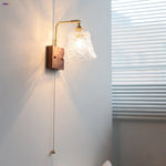 Walnut Glass LED Wall Light: Modern Brass Rotatable Bedside Lamp