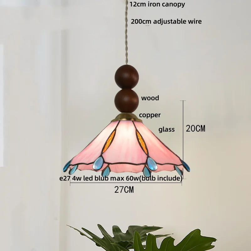 Afralia™ Tiffany Style Wood Globe Glass LED Pendant Light Fixture for Home Lighting