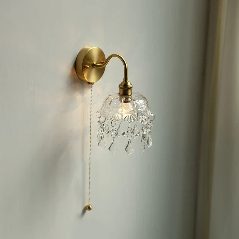 Crystal Glass LED Wall Light with Pull Chain Switch, Nordic Modern Design