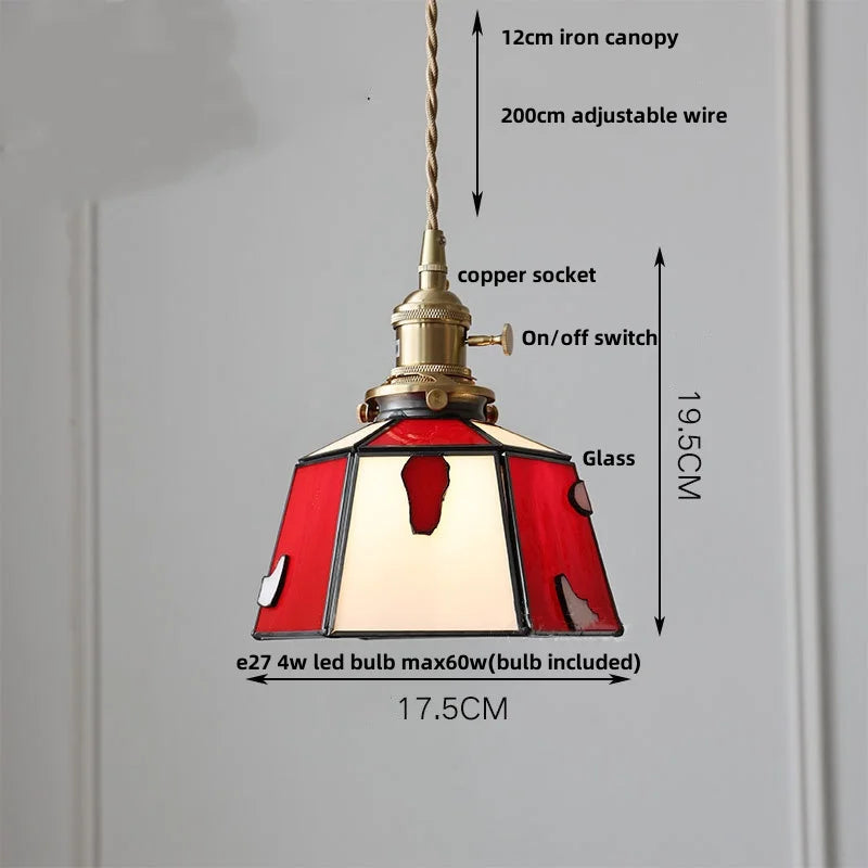 Afralia™ Red Tiffany Glass Knob Switch Pendant Lamp - Nordic Handcrafted LED Hanging Light