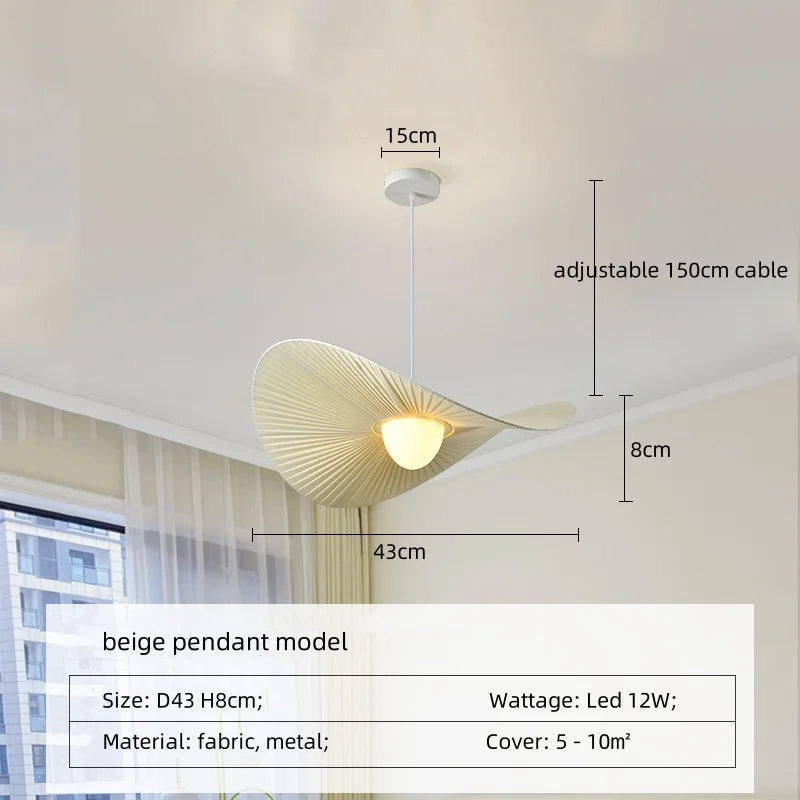 Nordic Beige Pleated Fabric LED Pendant Lights: Stylish Bar Droplight for Dining Room