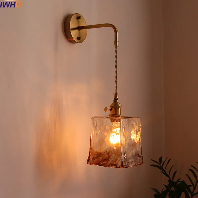 Amber Glass LED Wall Lamps for Living Room and Bathroom Mirror Lighting