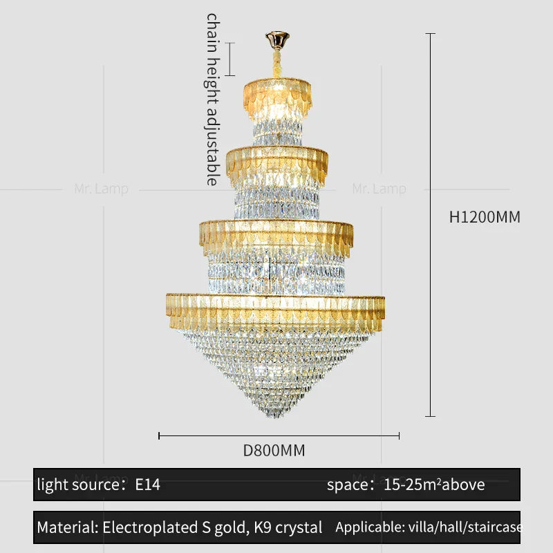 European Duplex Villa Crystal Chandelier Loft LED Light