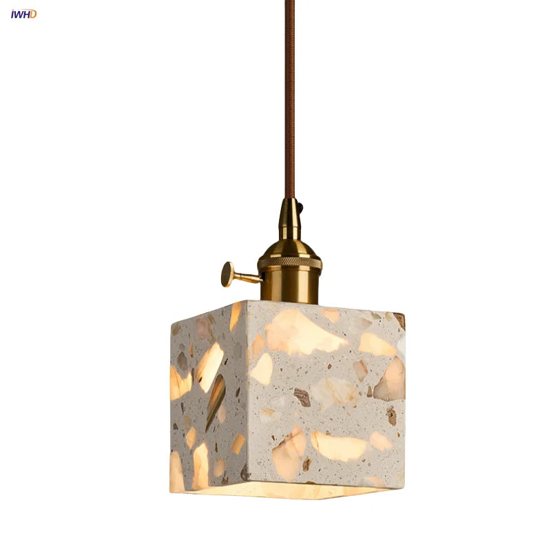 Terrazzo Stone LED Pendant Lamp: Modern Nordic Aluminum Lighting for Home Decor
