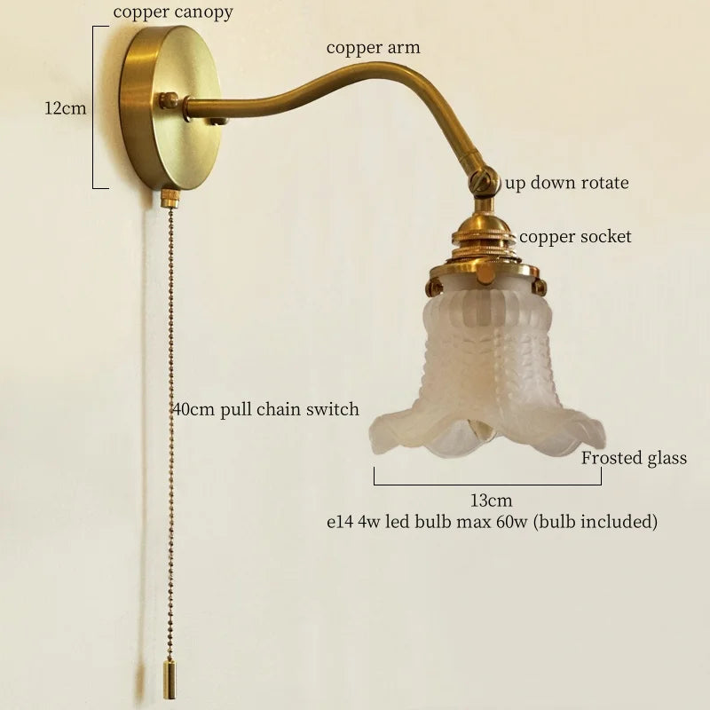 Afralia™ Glass LED Wall Light Fixture Bedroom Stair Living Room Bedside Lamp Vintage Copper