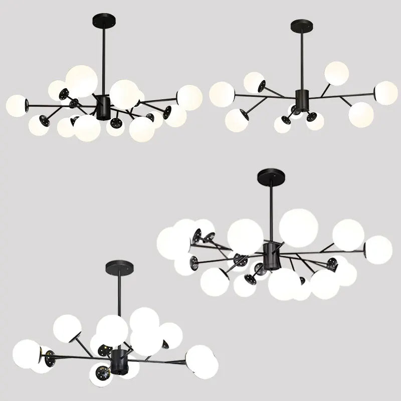 Nordic Black Glass Ball Ceiling Chandelier for Living Room Kitchen Bedroom Dining Home Décor
