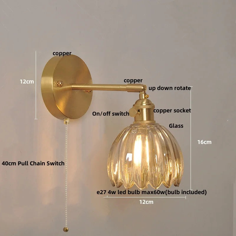 Clear Glass LED Wall Lights Up Down Rotate Copper Nordic Sconce Fixtures