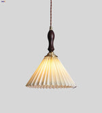 Afralia™ LED Walnut Wood Pendant Light Japan Style Bouffant Cloth Living Room Decoration