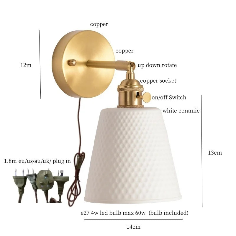 Ceramic LED Wall Sconce Light with Pull Chain Switch