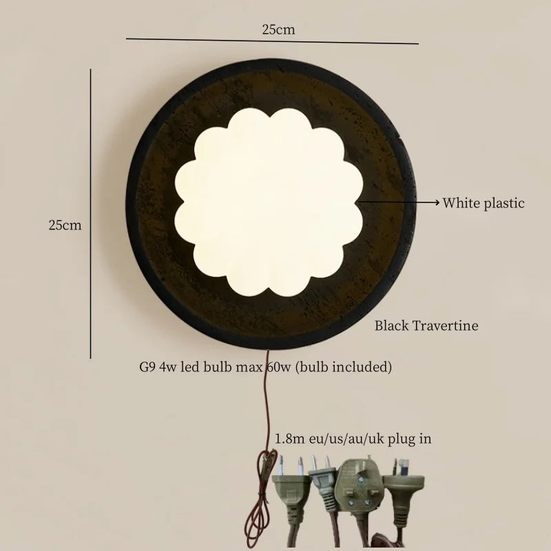 Black Travertine LED Wall Lights Modern Home Decoration Bedside Lamps