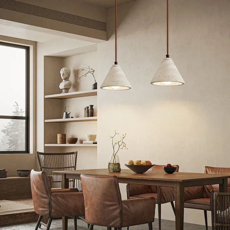 Wabi Sabi Yellow Travertine Conical Stone LED Pendant Lamp for Kitchen House