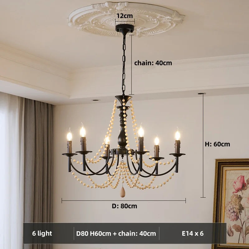 Retro Black Metal Candle Chandelier E14 LED Pendant Lights for Home Decor