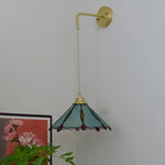 Glass Brass LED Wall Sconce Pull Chain Switch Vintage Vanity Light