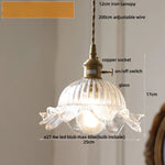 Afralia™ Nordic LED Flower Glass Pendant Light Fixture with Walnut Wood - Amber Glass