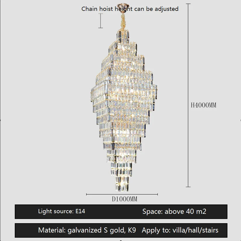 AFRALIA Crystal Large Chandelier for Villa Duplex Loft Stairs Living Room Hall.