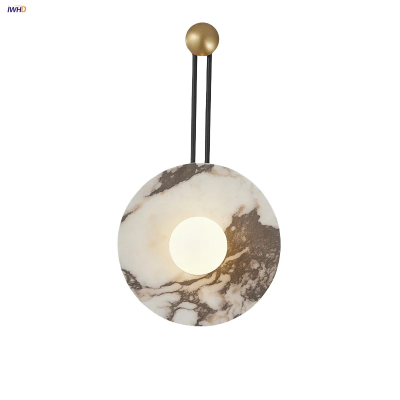 Round Black Iron LED Wall Lamp Bulgari Marble White Glass Stair Light