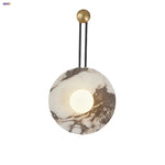 Round Black Iron LED Wall Lamp Bulgari Marble White Glass Stair Light