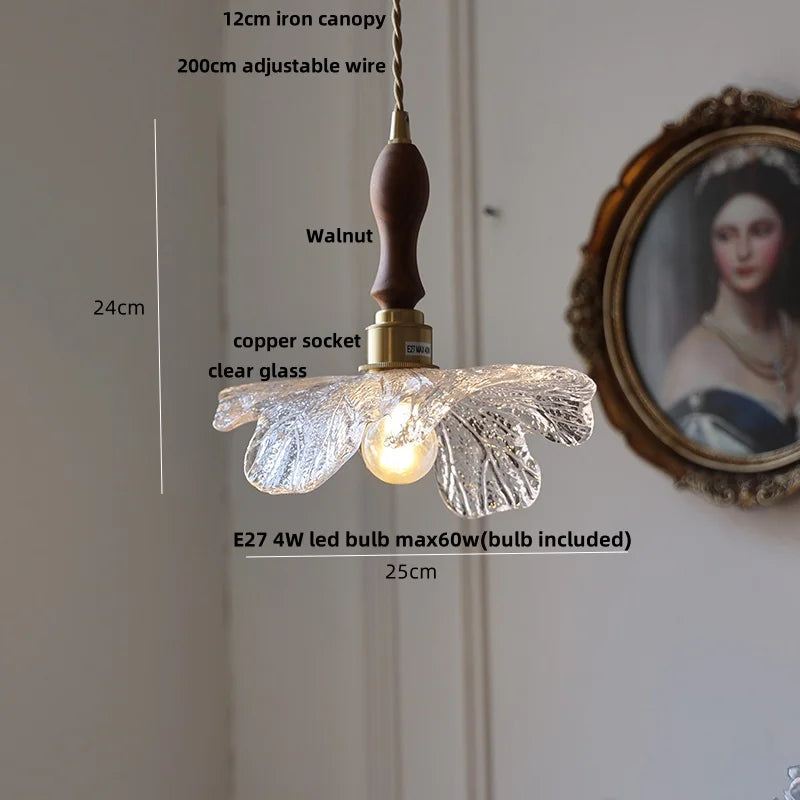 Afralia™ Flower Green Glass LED Pendant Lights Kitchen Restaurant Nordic Modern Hanging Lamp