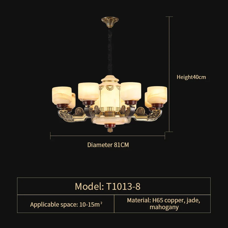 Natural Jade Copper Chandelier Modern Duplex Building Zhongshan Lamps