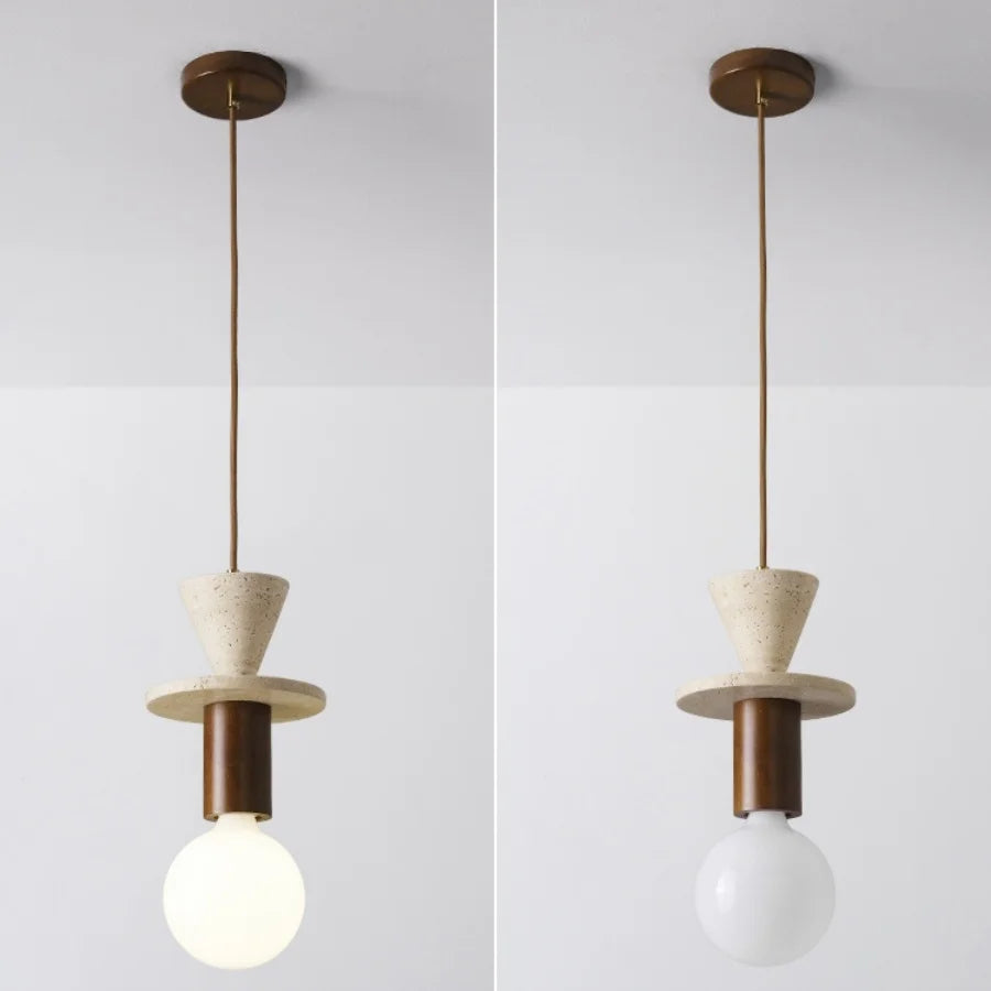 Afralia™ Yellow Travertine LED Pendant Lights Stone Modern Hanging Lamp for Dining Room