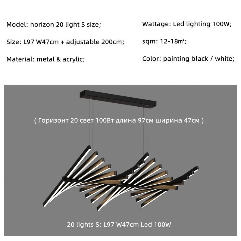 Modern Luxury LED Chandelier Adjustable Pendant Light Black/White Metal