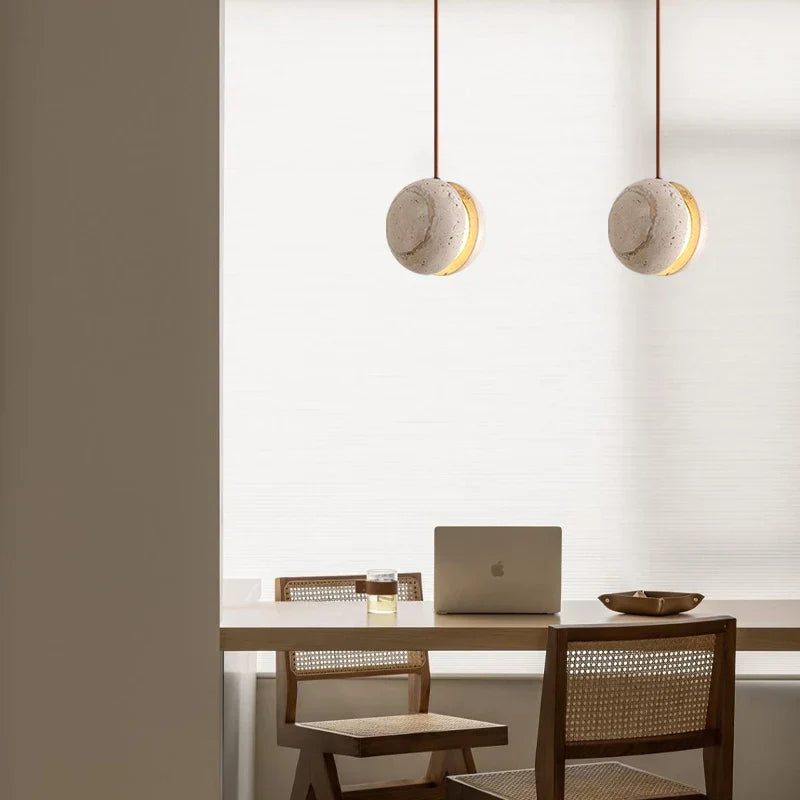 Yellow Travertine LED Pendant Light: Nordic Modern Hanging Lamp