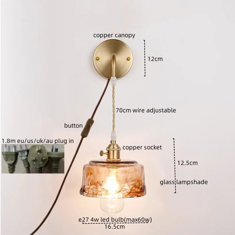 Copper Glass LED Wall Light for Modern Nordic Living Room Bedroom