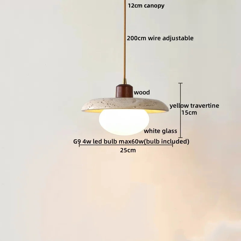 Yellow Travertine LED Pendant Light: Modern Nordic Hang Lamp with White Glass