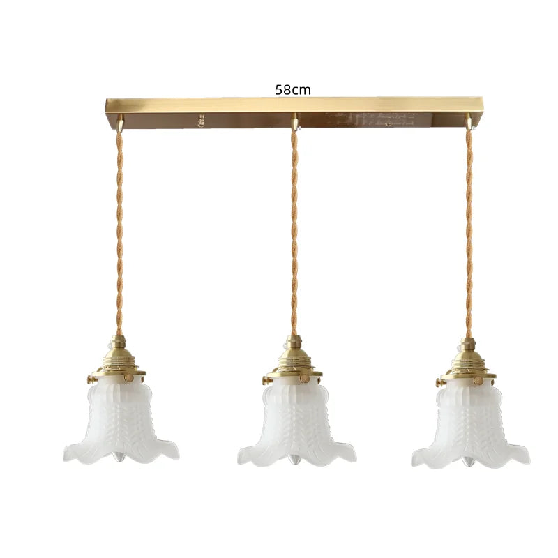 White Glass Copper LED Hanging Lamp Pendant Light Fixtures - Nordic Modern Style