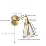 Glass LED Wall Lamps Pull Chain for Bedroom & Living Room