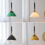 Afralia™ Walnut LED Pendant Light | Nordic Modern Glass Hang Lamp with Brass Knob Switch