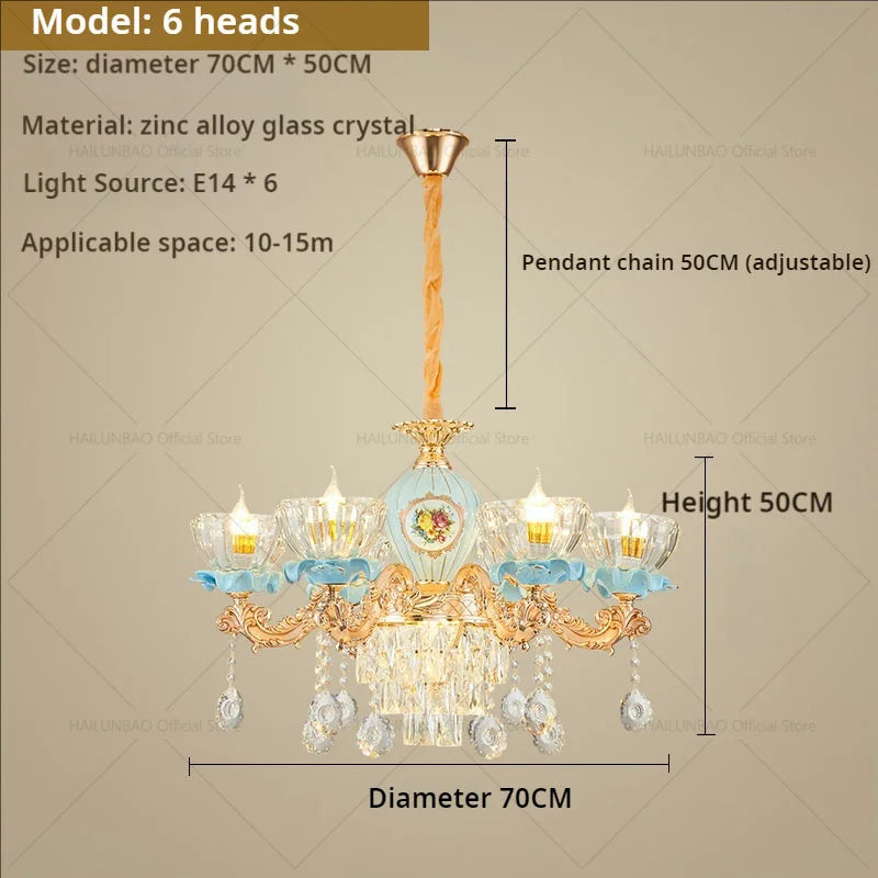 Crystal Chandelier: Chinese Ceramic Living Room Luxe Lighting