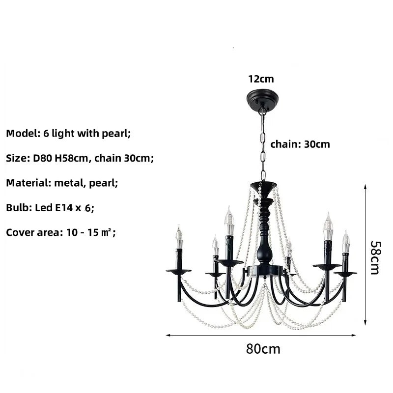Retro Black Metal Candle Chandelier E14 LED Pendant Lights for Home Decor