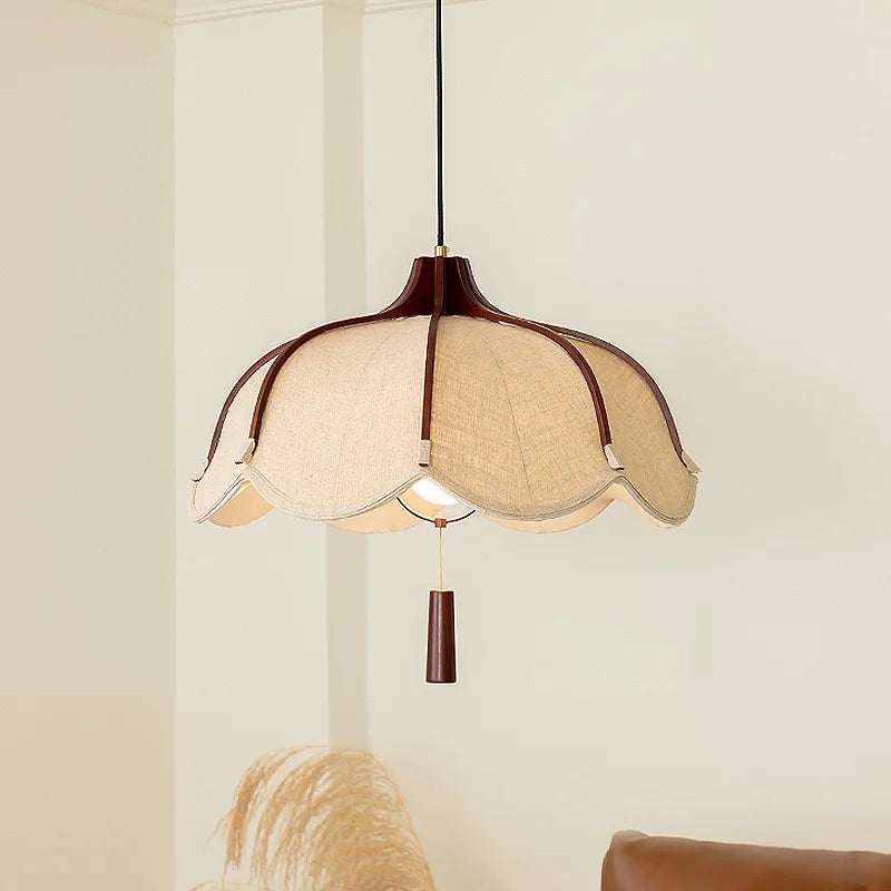 Wood E27 LED Fabric Pendant Chandelier for Dining & Bedroom Lighting