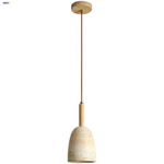 Yellow Travertine LED Pendant Light - Modern Nordic Wood Hang Lamp
