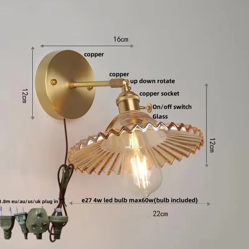 Nordic LED Wall Sconce Pull Chain Switch Stair Light Glass Lamparas