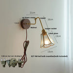 Clear Glass LED Wall Sconce Pull Chain Switch Rotate Arm Walnut Wood Stair Light