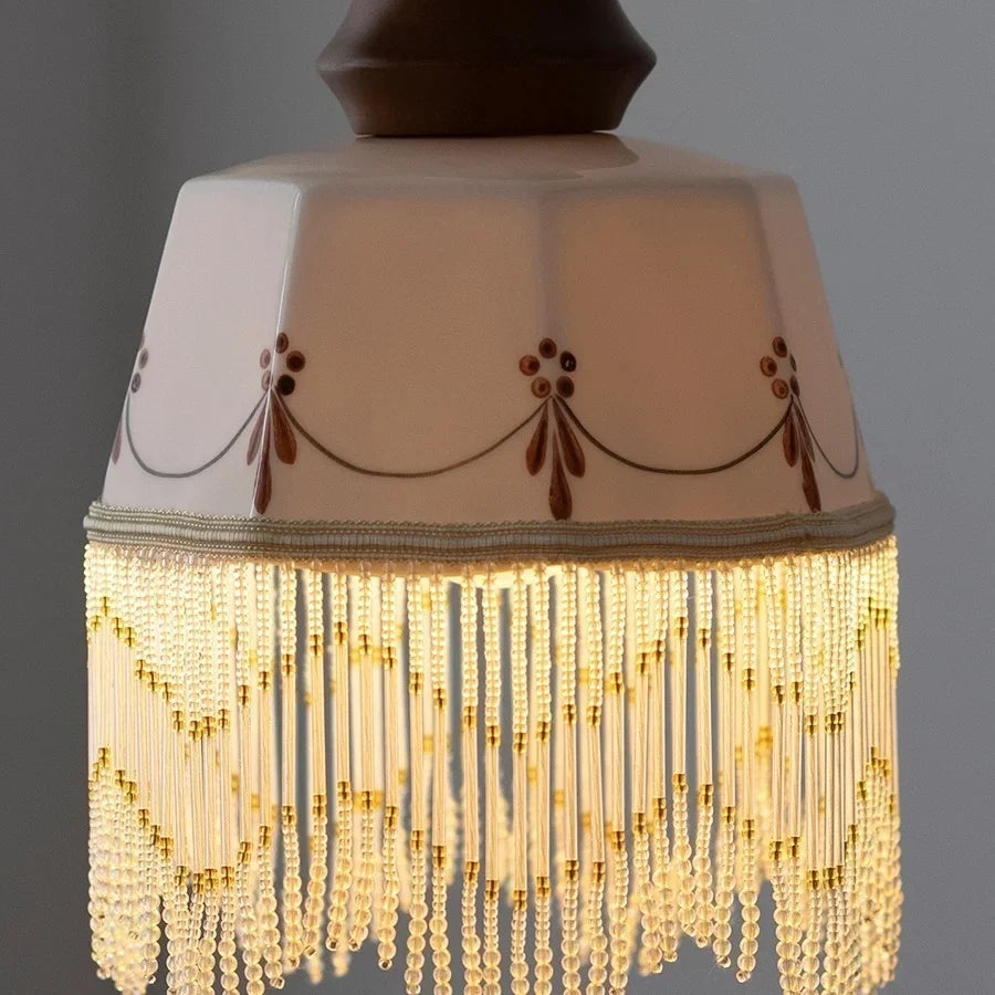 Afralia™ Copper Wood LED Pendant Light: Ceramic Modern Tassel Hanging Lamp