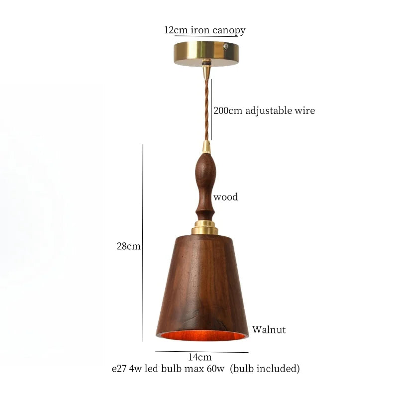 Walnut Wood LED Pendant Light for Home and Restaurant Lighting